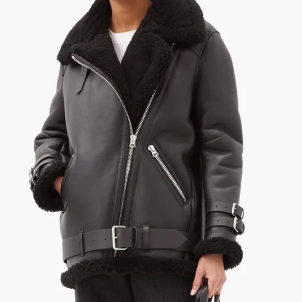 ACNE authentic shearling leather biker jacket - 36 - medium